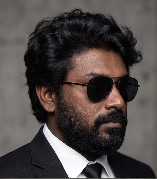 Portrait of Dinesh Sankar in sunglasses and a black suit